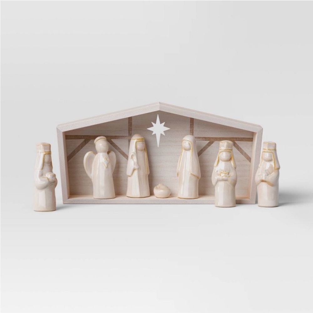 8pc Ceramic and Wood Christmas
Nativity Scene Figurine Set -
Wondershop™